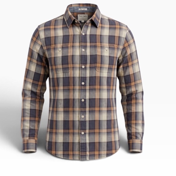 Wrangler Other - Wrangler Flex for Comfort Mens XL Plaid Button Down Shirt Brown Blue Long Sleeve
